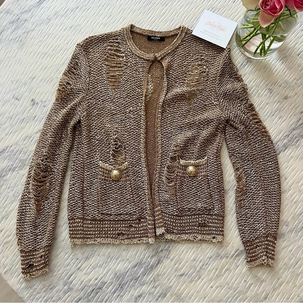 Authentic Balmain Distressed Sequin Embellished Cardigan